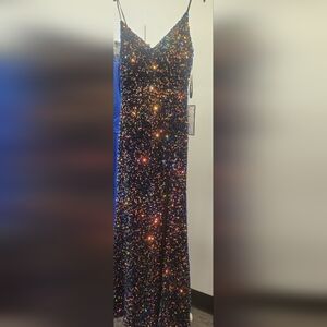 Floor length multi color sequin maxi dress